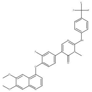 5-{4-[(6,7-Dimethoxyquinolin-4-yl)oxy]-3-fluorophenyl}-3-methyl-2-{[4-(trifluoromethyl)phenyl]amino}-3,4-dihydropyrimidin-4-one Structure