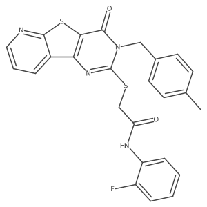 N-(2-fluorophenyl)-2-({5-[(4-methylphenyl)methyl]-6-oxo-8-thia-3,5,10-triazatricyclo[7.4.0.0^{2,7}]trideca-1(9),2(7),3,10,12-pentaen-4-yl}sulfanyl)acetamide Structure