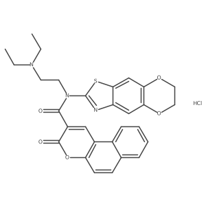 N-[2-(diethylamino)ethyl]-N-{10,13-dioxa-4-thia-6-azatricyclo[7.4.0.0^{3,7}]trideca-1,3(7),5,8-tetraen-5-yl}-3-oxo-3H-benzo[f]chromene-2-carboxamide hydrochloride结构式