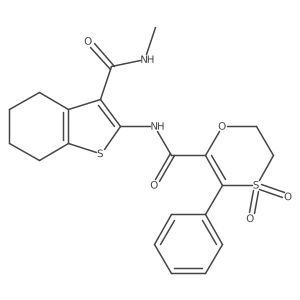 N-[3-(methylcarbamoyl)-4,5,6,7-tetrahydro-1-benzothiophen-2-yl]-3-phenyl-5,6-dihydro-1,4-oxathiine-2-carboxamide 4,4-dioxide Structure