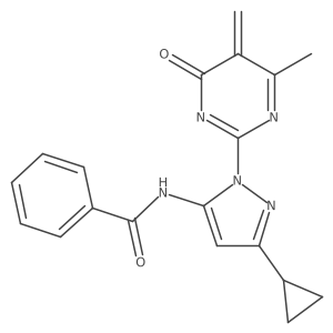 N-[5-cyclopropyl-2-(4-methyl-5-methylidene-6-oxopyrimidin-2-yl)pyrazol-3-yl]benzamide结构式