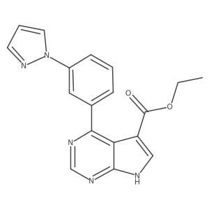 4-[3-(1H-pyrazol-1-yl)phenyl]-7H-pyrrolo[2,3-d]pyrimidine-5-carboxylic acid ethyl ester Structure