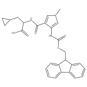 3-cyclopropyl-2-{[3-({[(9H-fluoren-9-yl)methoxy]carbonyl}amino)-1-methyl-1H-pyrazol-4-yl]formamido}propanoic acid结构式