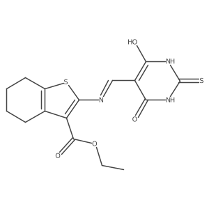 ethyl 2-(((4,6-dioxo-2-thioxotetrahydropyrimidin-5(2H)-ylidene)methyl)amino)-4,5,6,7-tetrahydrobenzo[b]thiophene-3-carboxylate结构式
