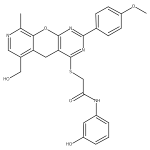 2-{[11-(hydroxymethyl)-5-(4-methoxyphenyl)-14-methyl-2-oxa-4,6,13-triazatricyclo[8.4.0.0^{3,8}]tetradeca-1(10),3(8),4,6,11,13-hexaen-7-yl]sulfanyl}-N-(3-hydroxyphenyl)acetamide Structure