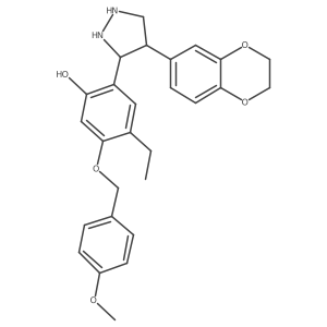 2-[4-(2,3-Dihydro-1,4-benzodioxin-6-yl)pyrazolidin-3-yl]-4-ethyl-5-[(4-methoxyphenyl)methoxy]phenol结构式