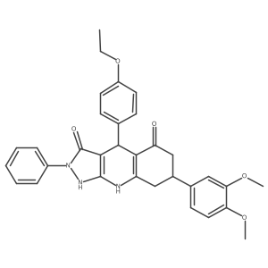 (4S,7S)-7-(3,4-dimethoxyphenyl)-4-(4-ethoxyphenyl)-2-phenyl-4,7,8,9-tetrahydro-1H-pyrazolo[3,4-b]quinoline-3,5(2H,6H)-dione Structure