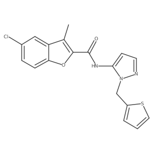 5-chloro-3-methyl-N-[1-(thiophen-2-ylmethyl)-1H-pyrazol-5-yl]-1-benzofuran-2-carboxamide结构式