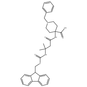 1-benzyl-4-[3-({[(9H-fluoren-9-yl)methoxy]carbonyl}amino)-3-methylbutanamido]piperidine-4-carboxylic acid结构式