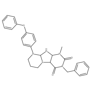 3-benzyl-1-methyl-9-(4-phenoxyphenyl)-6,7,8,9a,10,10a-hexahydro-4aH-purino[7,8-a]pyrimidine-2,4-dione结构式