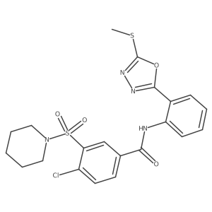 4-chloro-N-(2-(5-(methylthio)-1,3,4-oxadiazol-2-yl)phenyl)-3-(piperidin-1-ylsulfonyl)benzamide结构式