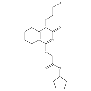 N-cyclopentyl-2-((1-(3-hydroxypropyl)-2-oxo-1,2,5,6,7,8-hexahydroquinazolin-4-yl)thio)acetamide结构式