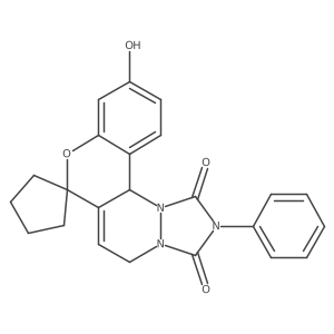 5-Hydroxy-15-phenylspiro[8-oxa-13,15,17-triazatetracyclo[8.7.0.02,7.013,17]heptadeca-2(7),3,5,10-tetraene-9,1'-cyclopentane]-14,16-dione结构式