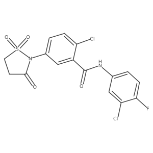 2-chloro-N-(3-chloro-4-fluorophenyl)-5-(1,1-dioxido-3-oxoisothiazolidin-2-yl)benzamide Structure