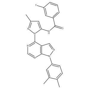 N-{1-[1-(3,4-dimethylphenyl)-1H-pyrazolo[3,4-d]pyrimidin-4-yl]-3-methyl-1H-pyrazol-5-yl}-3-fluorobenzamide结构式