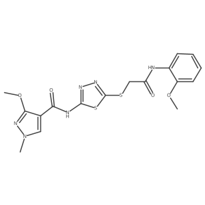 3-methoxy-N-(5-((2-((2-methoxyphenyl)amino)-2-oxoethyl)thio)-1,3,4-thiadiazol-2-yl)-1-methyl-1H-pyrazole-4-carboxamide结构式