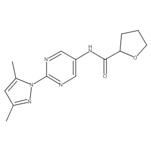 N-(2-(3,5-dimethyl-1H-pyrazol-1-yl)pyrimidin-5-yl)tetrahydrofuran-2-carboxamide结构式