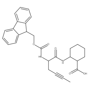rac-(1R,2S)-2-[2-({[(9H-fluoren-9-yl)methoxy]carbonyl}amino)hex-4-ynamido]cyclohexane-1-carboxylic acid结构式