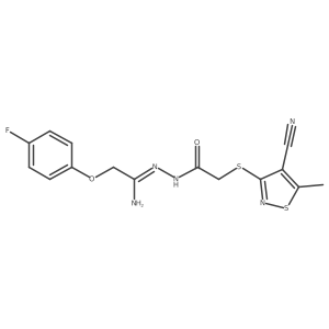 2-[(4-cyano-5-methyl-3-isothiazolyl)sulfanyl]-N'-[2-(4-fluorophenoxy)ethanimidoyl]acetohydrazide结构式