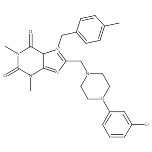 8-[[4-(3-chlorophenyl)piperazin-1-yl]methyl]-1,3-dimethyl-7-[(4-methylphenyl)methyl]-5H-purin-7-ium-2,6-dione结构式
