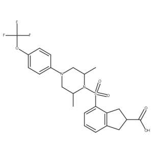 4-[cis-2,6-Dimethyl-4-(4-trifluoromethoxyphenyl)-piperazine-1-sulfonyl]-indan-2-carboxylic acid结构式