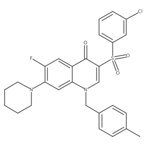 3-((3-chlorophenyl)sulfonyl)-6-fluoro-1-(4-methylbenzyl)-7-(piperidin-1-yl)quinolin-4(1H)-one结构式