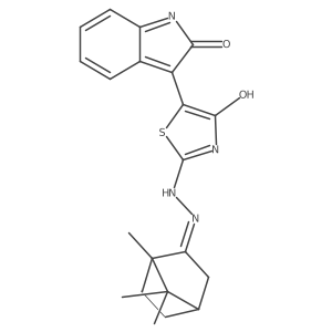 (2E,5Z)-5-(2-oxoindolin-3-ylidene)-2-((E)-((1S,4S)-1,7,7-trimethylbicyclo[2.2.1]heptan-2-ylidene)hydrazono)thiazolidin-4-one结构式