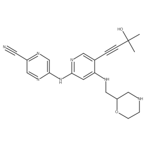 5-[[5-(3-hydroxy-3-methylbut-1-ynyl)-4-[[(2S)-morpholin-2-yl]methylamino]pyridin-2-yl]amino]pyrazine-2-carbonitrile Structure