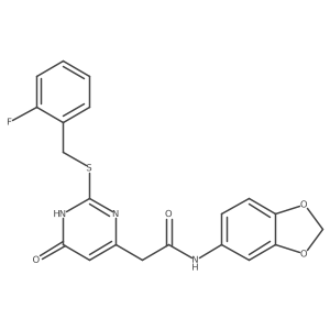 N-(benzo[d][1,3]dioxol-5-yl)-2-(2-((2-fluorobenzyl)thio)-6-oxo-1,6-dihydropyrimidin-4-yl)acetamide Structure