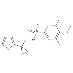 4-methoxy-3,5-dimethyl-N-((1-(thiophen-2-yl)cyclopropyl)methyl)benzenesulfonamide结构式