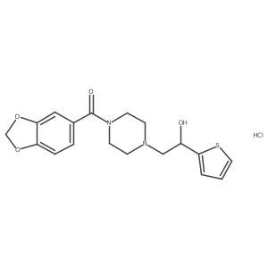Benzo[d][1,3]dioxol-5-yl(4-(2-hydroxy-2-(thiophen-2-yl)ethyl)piperazin-1-yl)methanone hydrochloride结构式