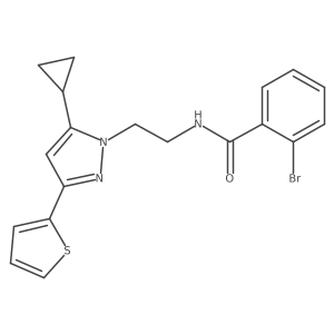 2-bromo-N-(2-(5-cyclopropyl-3-(thiophen-2-yl)-1H-pyrazol-1-yl)ethyl)benzamide结构式