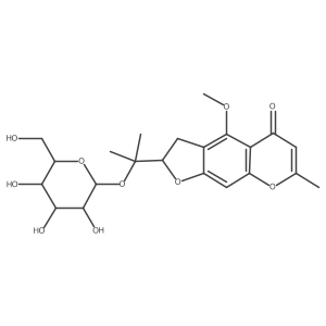 (2S)-2-[1-(I+/--D-Glucopyranosyloxy)-1-methylethyl]-2,3-dihydro-4-methoxy-7-methyl-5H-furo[3,2-g][1]benzopyran-5-one结构式