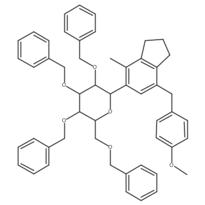 (2R,3R,4R,5S,6S)-3,4,5-Tris(benzyloxy)-2-((benzyloxy)methyl)-6-(7-(4-methoxybenzyl)-4-methyl-2,3-dihydro-1H-inden-5-yl)tetrahydro-2H-pyran Structure