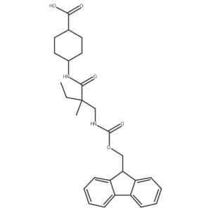 4-{2-[({[(9H-fluoren-9-yl)methoxy]carbonyl}amino)methyl]-2-methylbutanamido}cyclohexane-1-carboxylic acid Structure