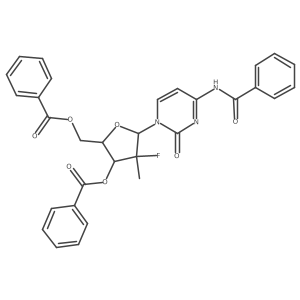 (2S,3S,4S,5S)-5-(4-benzamido-2-oxopyrimidin-1(2H)-yl)-2-((benzoyloxy)methyl)-4-fluoro-4-methyltetrahydrofuran-3-yl benzoate Structure
