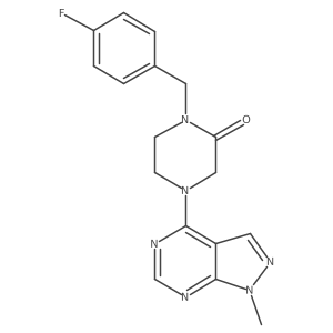 1-[(4-fluorophenyl)methyl]-4-{1-methyl-1H-pyrazolo[3,4-d]pyrimidin-4-yl}piperazin-2-one Structure