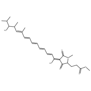 1H-Pyrrole-2-propanoic acid, 2,5-dihydro-3-hydroxy-4-(13-hydroxy-10,12,14-trimethyl-1-oxo-2,4,6,8,10-pentadecapentaenyl)-1-methyl-5-oxo-, methyl ester结构式