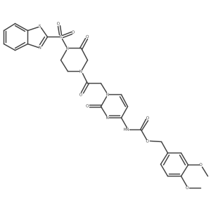 1-(Benzothiazole-2-sulfonyl)-4-{[4-N-(3,4-dimethoxybenzyloxycarbonyl)-cytosin-1-yl]-acetyl}-piperazin-2-one结构式