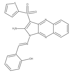 (E)-2-(((2-amino-3-(thiophen-2-ylsulfonyl)-1H-pyrrolo[2,3-b]quinoxalin-1-yl)imino)methyl)phenol结构式