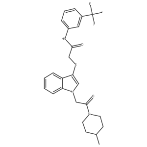 2-((1-(2-(4-methylpiperidin-1-yl)-2-oxoethyl)-1H-indol-3-yl)thio)-N-(3-(trifluoromethyl)phenyl)acetamide结构式