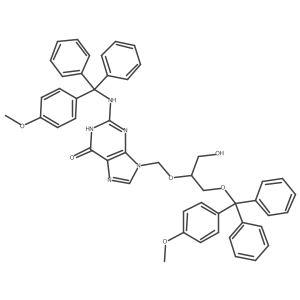 9-(((1-Hydroxy-3-((4-methoxyphenyl)diphenylmethoxy)propan-2-yl)oxy)methyl)-2-(((4-methoxyphenyl)diphenylmethyl)amino)-1H-purin-6(9H)-one结构式