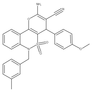 2-Amino-4-(4-methoxyphenyl)-6-(3-methylbenzyl)-4,6-dihydropyrano[3,2-c][2,1]benzothiazine-3-carbonitrile 5,5-dioxide结构式