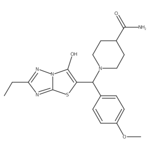 1-((2-Ethyl-6-hydroxythiazolo[3,2-b][1,2,4]triazol-5-yl)(4-methoxyphenyl)methyl)piperidine-4-carboxamide结构式