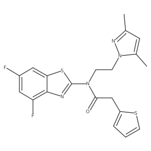 N-(4,6-difluoro-1,3-benzothiazol-2-yl)-N-[2-(3,5-dimethyl-1H-pyrazol-1-yl)ethyl]-2-(thiophen-2-yl)acetamide结构式