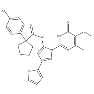 1-(4-chlorophenyl)-N-(1-(5-ethyl-4-methyl-6-oxo-1,6-dihydropyrimidin-2-yl)-3-(furan-2-yl)-1H-pyrazol-5-yl)cyclopentanecarboxamide Structure