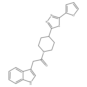 1-(4-(5-(furan-2-yl)-1,3,4-thiadiazol-2-yl)piperidin-1-yl)-2-(1H-indol-3-yl)ethanone结构式