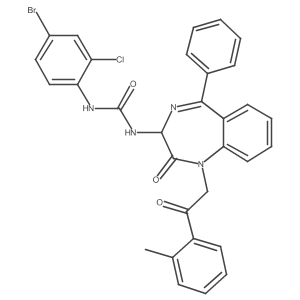 N-(2,5-diaza-2-(2-(2-methylphenyl)-2-oxoethyl)-3-oxo-6-phenylbicyclo[5.4.0]undeca-1(7),5,8,10-tetraen-4-yl)((4-bromo-2-chlorophenyl)amino)formamide Structure