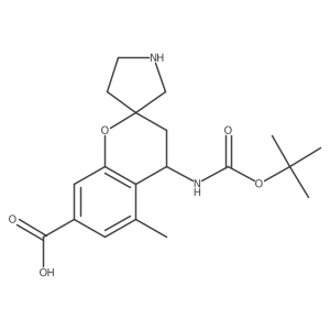 4-{[(Tert-butoxy)carbonyl]amino}-5-methyl-3,4-dihydrospiro[1-benzopyran-2,3'-pyrrolidine]-7-carboxylic acid结构式