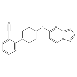 2-(4-{Pyrazolo[1,5-a]pyrimidin-5-yloxy}piperidin-1-yl)pyridine-3-carbonitrile结构式
